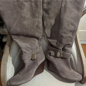 Sole Society Taupe Suede Wedge Knee-High Boots